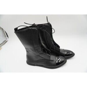 AMAZIDEAL Women's Leather Lace-up Military Flat Mid-Calf Boots. Round Toe. Sz 39